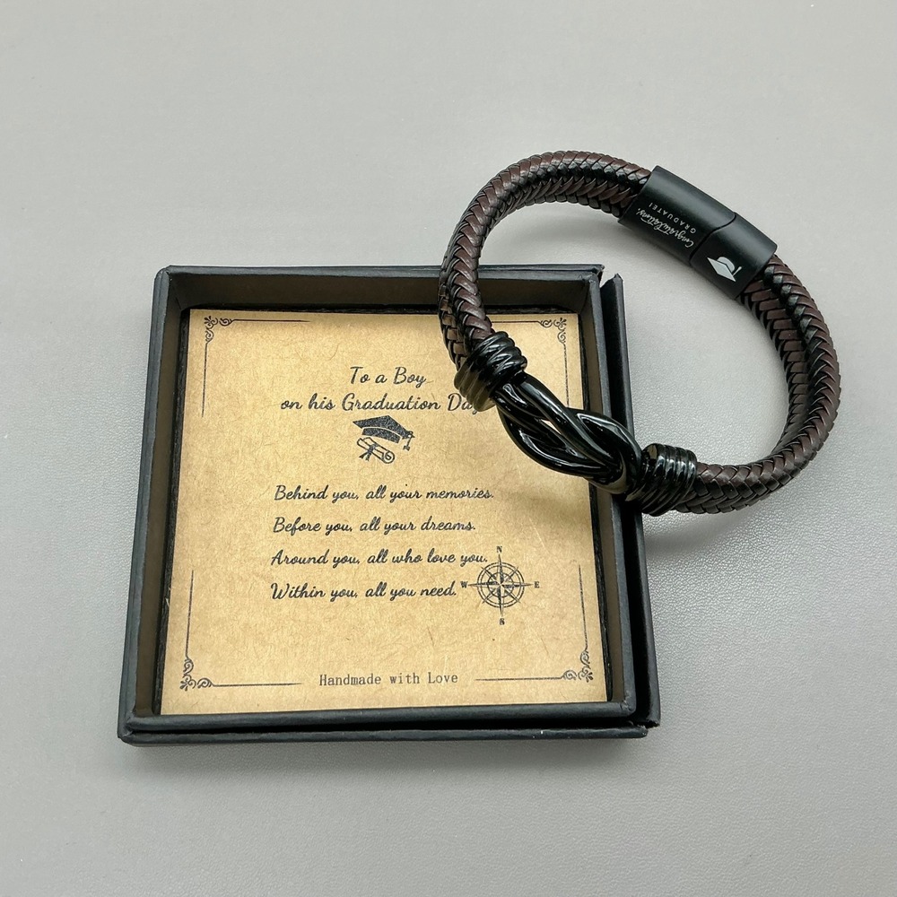 Braided Leather Infinity Knot Bracelet Men Brown Black Graduation Gift Jewelry